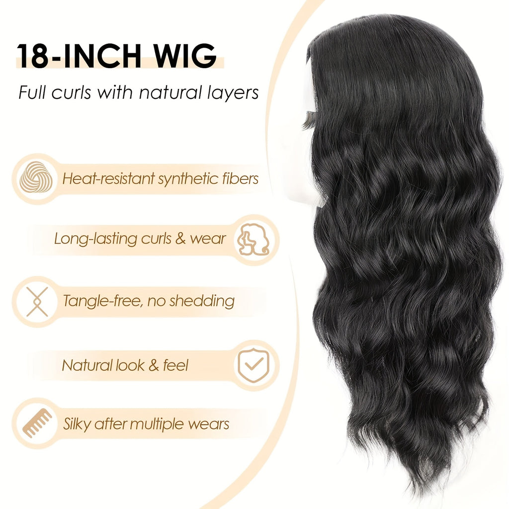 18-Inch Black Wavy Bob Wigs for Women with a Middle Part, Made of Synthetic Lace Front for a, Suitable for Everyday And Party Wear
