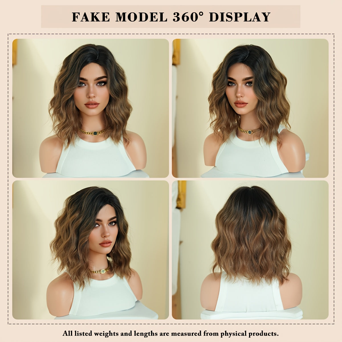 NAMM Short Water Wave Golden Brown Wig for Women Modest Fashion Middle Part Wear and Go Copper Wigs with Dark Roots High Density Synthetic Heat-Resistant Fiber Fake Hair Wear Beginners Glueless Wig Cosplay Party Wigs 12Inches