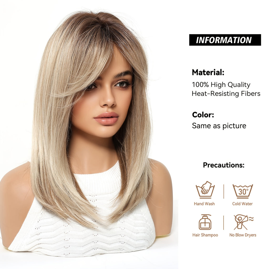 A 16-Inch Brown Mixed-Dye Bob Wig Made of High-Temperature Synthetic Rose Net, Suitable for Daily Work, Dates, Beach Vacations, Music Festivals, Christmas, And Other Occasions. A Must-Have Wig for Party Photos, Sweet And Cool, Light And Darkly Sweet
