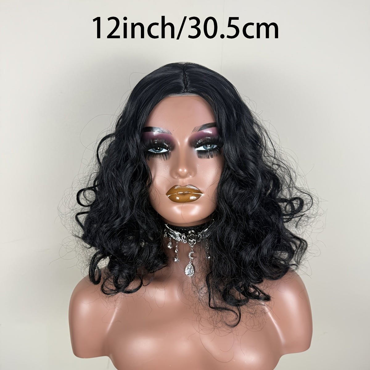 12-Inch Medium-Length Black Wavy Short Wig, Glueless, Suitable for Y2K, Bonnets, Carnival, Cosplay, Wigs for Women, K-Pop, And More