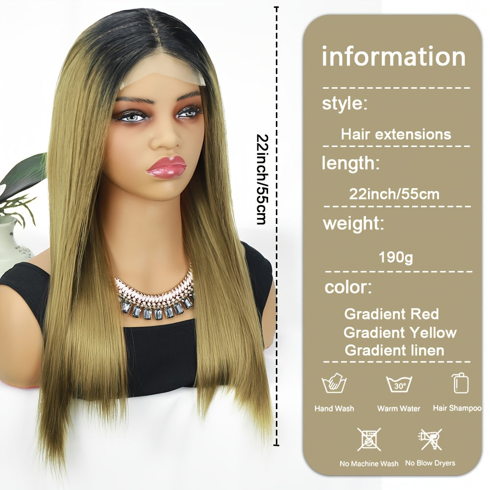 Elegant 22-inch Long Straight Multi-color Gradient Synthetic Lace Wig, with a Natural Gradient Transition in the Middle, Beautiful Appearance, Made of Heat-resistant Fiber, Suitable for Daily Wear and Various Occasions.