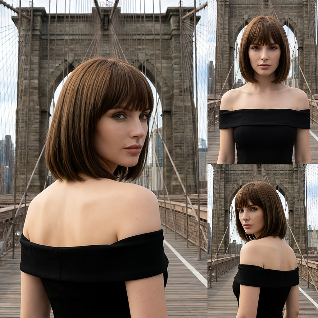 The New Amber Light Brown BOB Wig-Rose Net Breathable Lining Design Is the Best Choice for 12-inch Daily Wear, Carnivals, Concerts, Cosplay Performances and Parties.