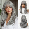 18 Inch Women's Gray Blue Air Bangs Collarbone High-level Synthetic High-temperature Full Head Wig, with A Noble Temperament Suitable for Daily Activities Such As Work And School, Makeup And Makeup, Gatherings, Music Festivals, Etc