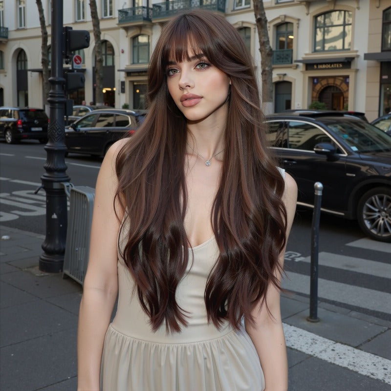 Black Brown Long Curly Wig, 26 Inches Heat-Resistant Fiber Synthetic 130% Density, Suitable for Cosplay and Daily Wear, Unisex Halloween Costume Accessory