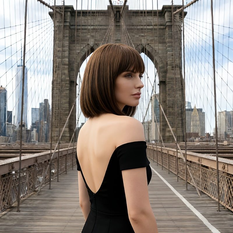 The New Amber Light Brown BOB Wig-Rose Net Breathable Lining Design Is the Best Choice for 12-inch Daily Wear, Carnivals, Concerts, Cosplay Performances and Parties.