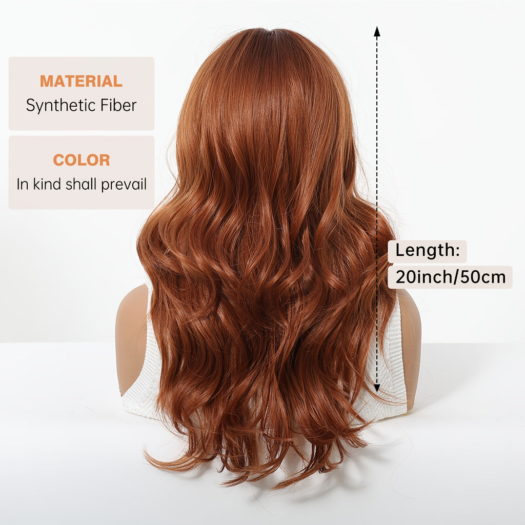 20-inch Women'S Dirty Orange Air Curtain Long Curly Synthetic High-Temperature Fiber Rose Net Full Head Wig | Deep Wave, Playful and Suitable for Work, School, Makeup, and Cosplay, Beginner-Friendly
