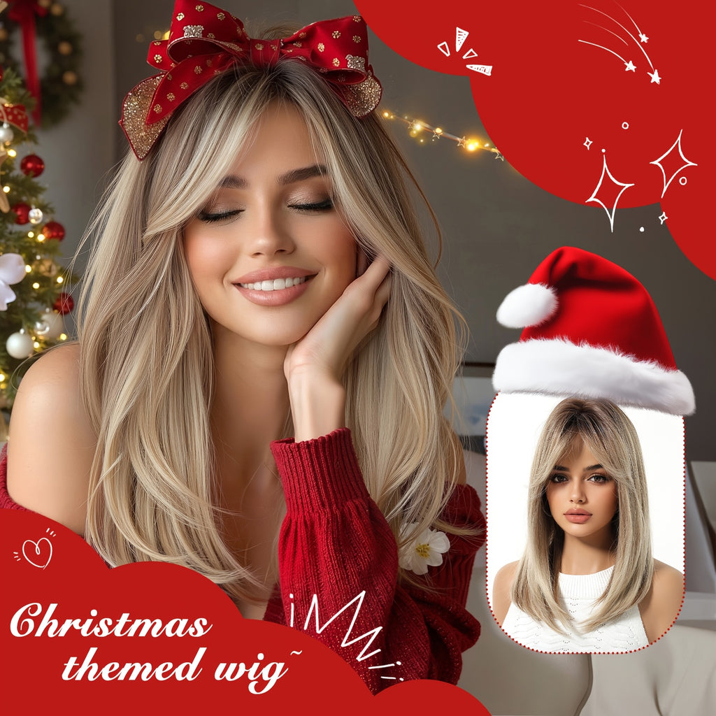 A 16-Inch Brown Mixed-Dye Bob Wig Made of High-Temperature Synthetic Rose Net, Suitable for Daily Work, Dates, Beach Vacations, Music Festivals, Christmas, And Other Occasions. A Must-Have Wig for Party Photos, Sweet And Cool, Light And Darkly Sweet