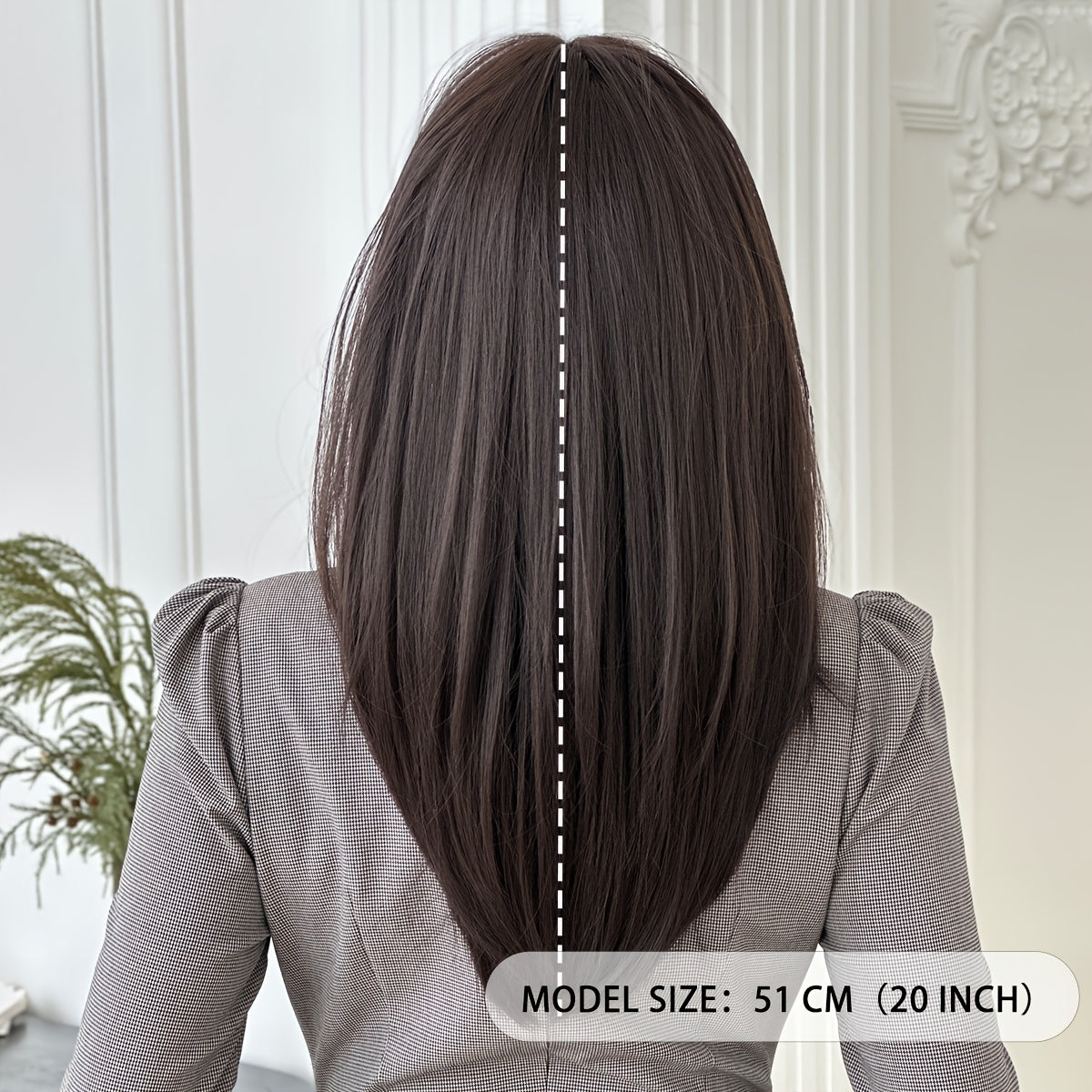 NAMM Shoulder Length Straight Dark Brown Wig for Women | Modest Fashion Wear and Go Black Tea Wigs with Neat Bangs, High Density Synthetic Layered Heat-Resistant Fiber, Fake Hair, Glueless, Cosplay Party Wigs 20Inches