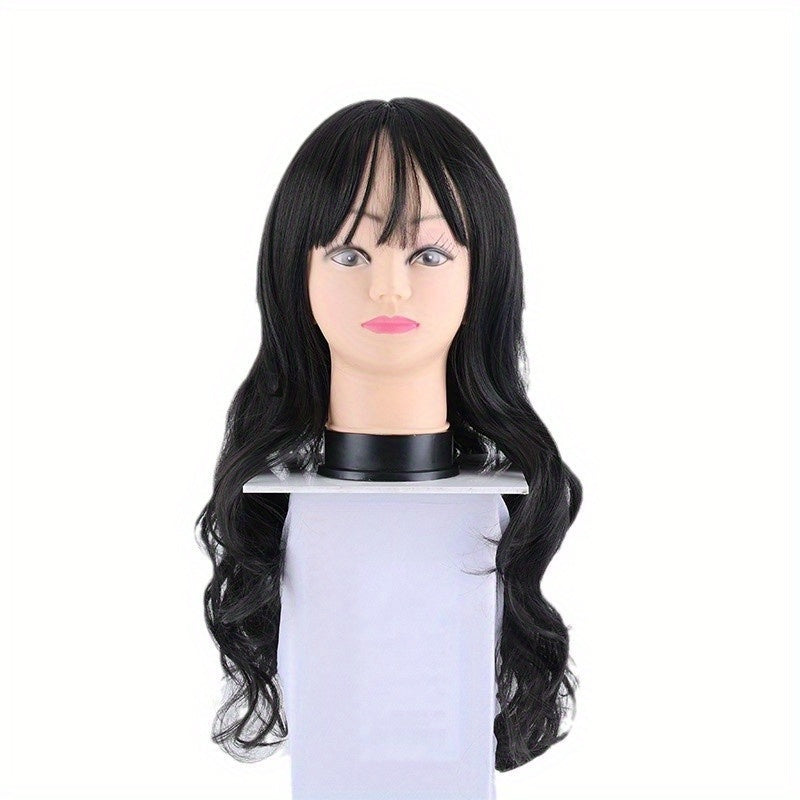 28-inch Black Wavy Long Curly Wig with Bangs, Elegant and Fashionable, Natural Looking, Suitable for Daily Wear, Parties, Festivals, Christmas, Halloween, Carnival, Music Parties, etc. A Beautiful Women's Wig