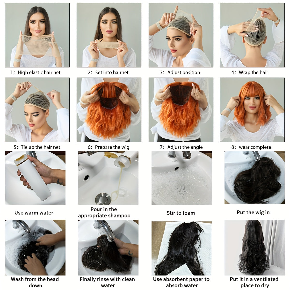 NAMM Short Water Wave Golden Brown Wig for Women Modest Fashion Middle Part Wear and Go Copper Wigs with Dark Roots High Density Synthetic Heat-Resistant Fiber Fake Hair Wear Beginners Glueless Wig Cosplay Party Wigs 12Inches