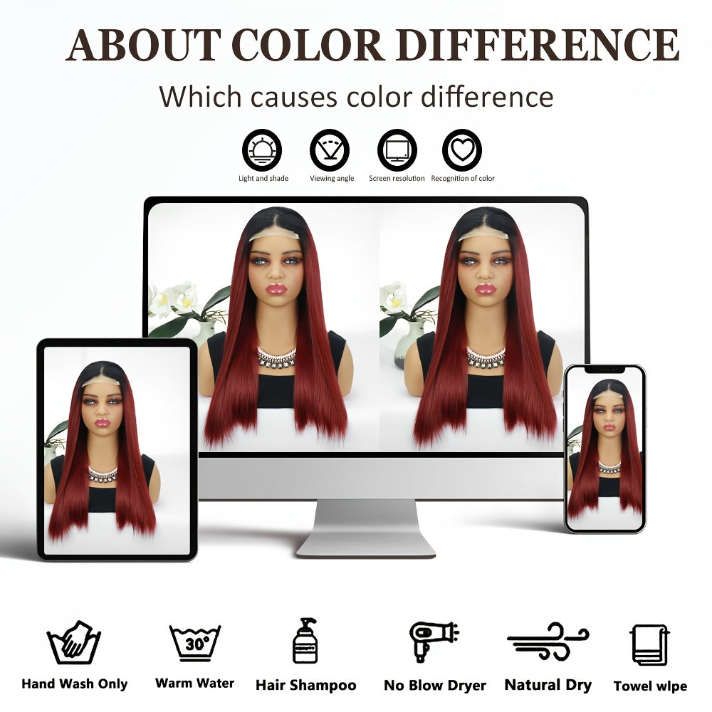 Elegant 22-inch Long Straight Multi-color Gradient Synthetic Lace Wig, with a Natural Gradient Transition in the Middle, Beautiful Appearance, Made of Heat-resistant Fiber, Suitable for Daily Wear and Various Occasions.