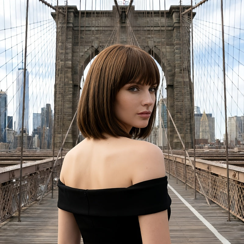 The New Amber Light Brown BOB Wig-Rose Net Breathable Lining Design Is the Best Choice for 12-inch Daily Wear, Carnivals, Concerts, Cosplay Performances and Parties.