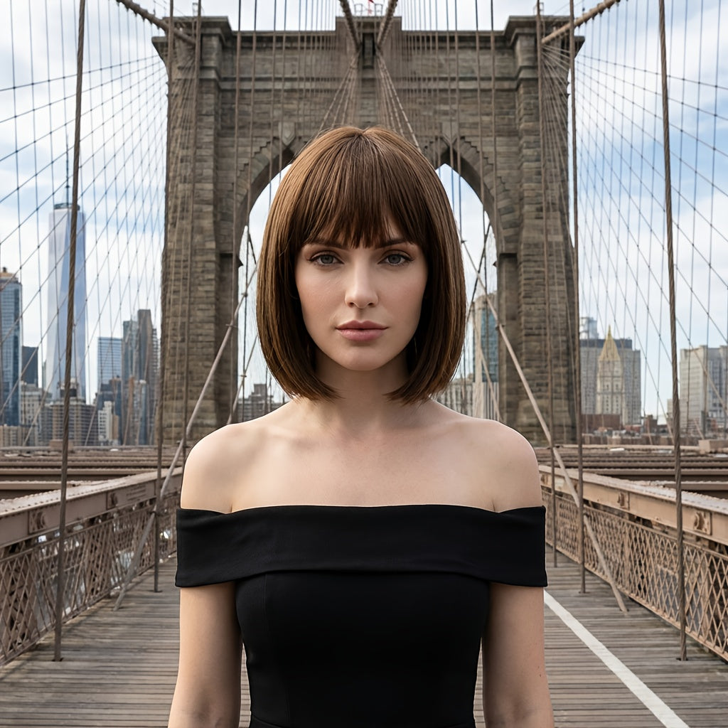 The New Amber Light Brown BOB Wig-Rose Net Breathable Lining Design Is the Best Choice for 12-inch Daily Wear, Carnivals, Concerts, Cosplay Performances and Parties.
