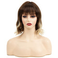 European Beautiful Woman Water Ripple Short Curly Hair with Bangs | Brown Gradual Change Chemical Fiber Wig Headgear, High Temperature Material, Universal Size