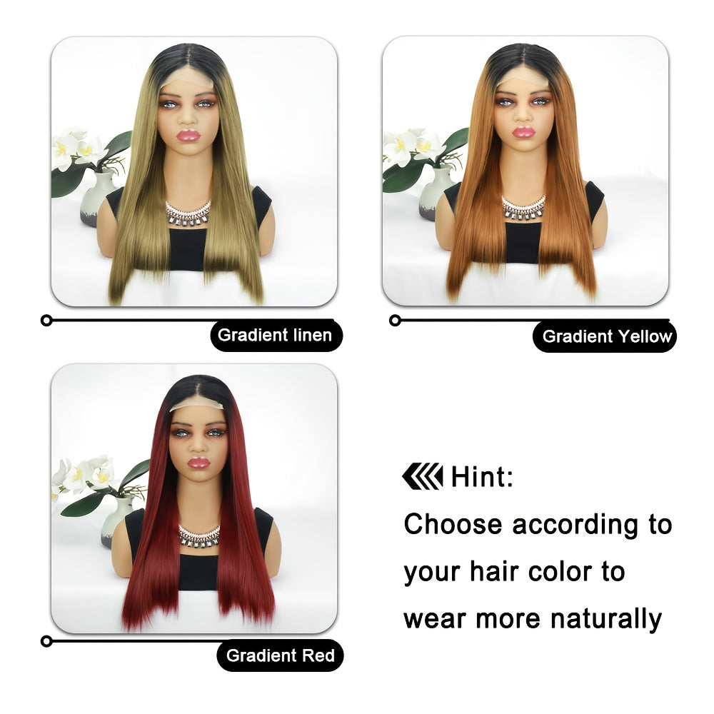 Elegant 22-inch Long Straight Multi-color Gradient Synthetic Lace Wig, with a Natural Gradient Transition in the Middle, Beautiful Appearance, Made of Heat-resistant Fiber, Suitable for Daily Wear and Various Occasions.