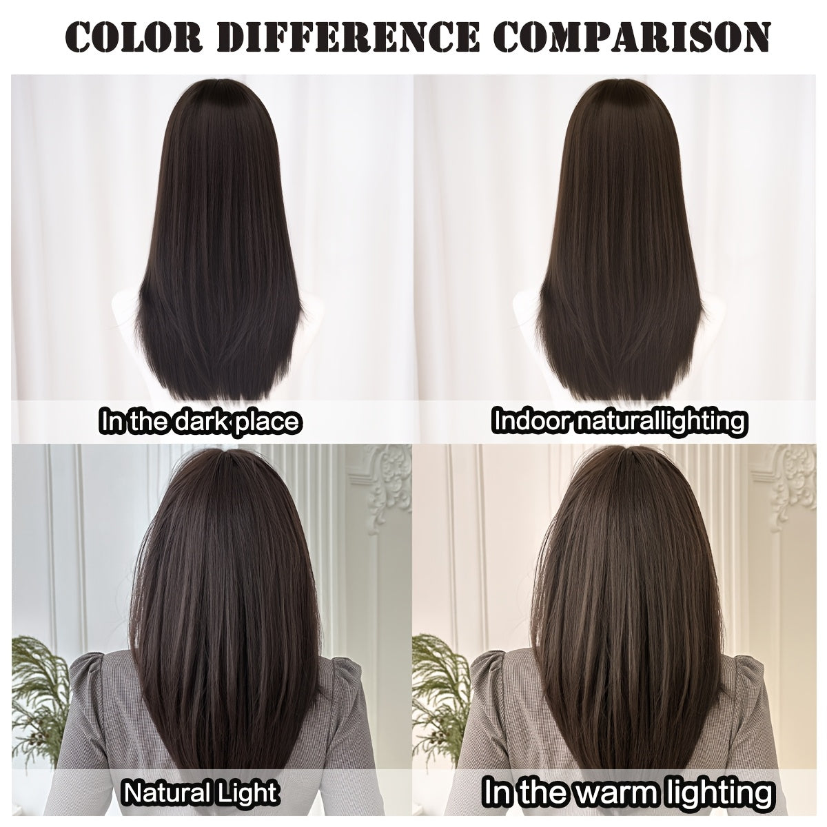 NAMM Shoulder Length Straight Dark Brown Wig for Women | Modest Fashion Wear and Go Black Tea Wigs with Neat Bangs, High Density Synthetic Layered Heat-Resistant Fiber, Fake Hair, Glueless, Cosplay Party Wigs 20Inches