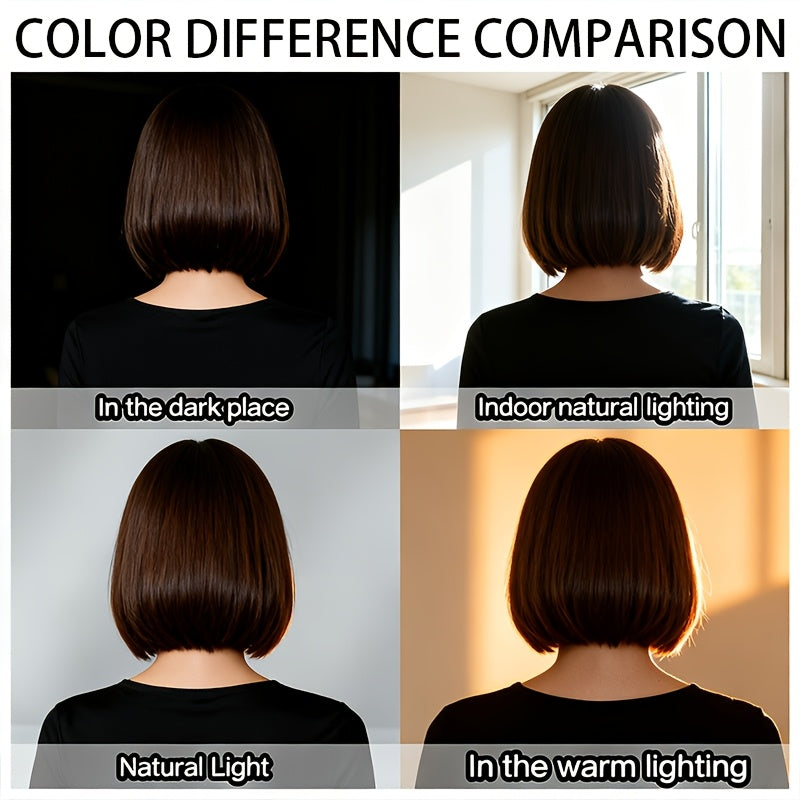 12-Inch Deep Brown Bob Wig for Women, Short Bangs Made of High-Temperature Fiber, Breathable And Fluffy for Daily Use, Parties, Or Halloween. Perfect for a Small Face, Cosplay, And Retro Japanese Styling