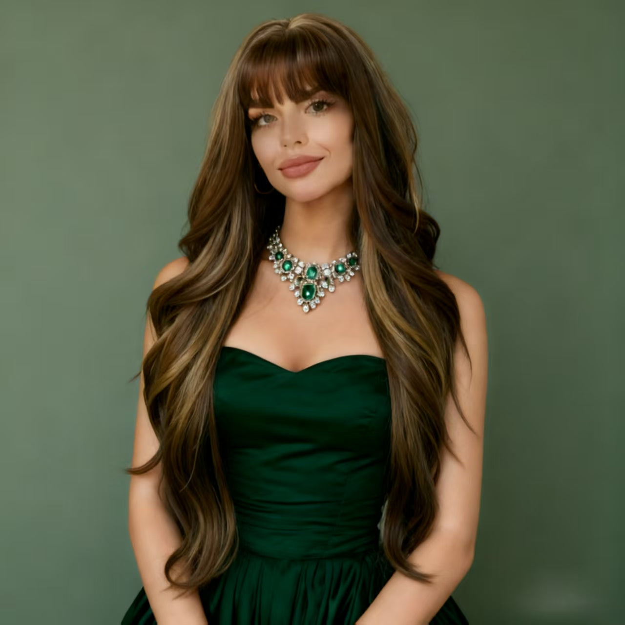 30 Inch Ladies Elegant Gradient Brown Wig Long Wavy Curly Hair Wigs with Bangs for Women Synthetic Fiber Hair Replacement Wigs for Daily Party Use Suitable for Traveling, Party Gathering, Easter, Mother's Day And Christmas Gift And So On, Travel Hair