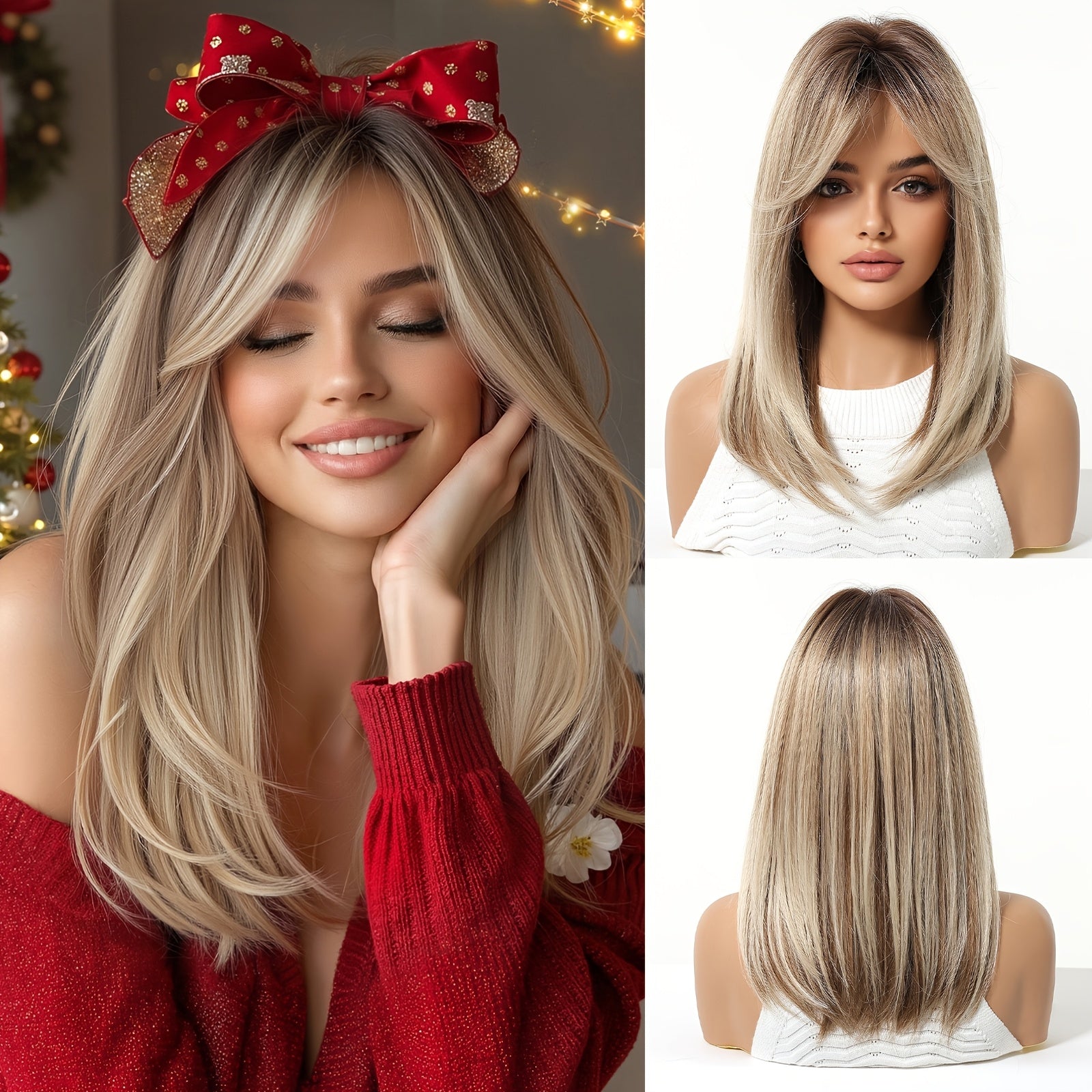 A 16-Inch Brown Mixed-Dye Bob Wig Made of High-Temperature Synthetic Rose Net, Suitable for Daily Work, Dates, Beach Vacations, Music Festivals, Christmas, And Other Occasions. A Must-Have Wig for Party Photos, Sweet And Cool, Light And Darkly Sweet