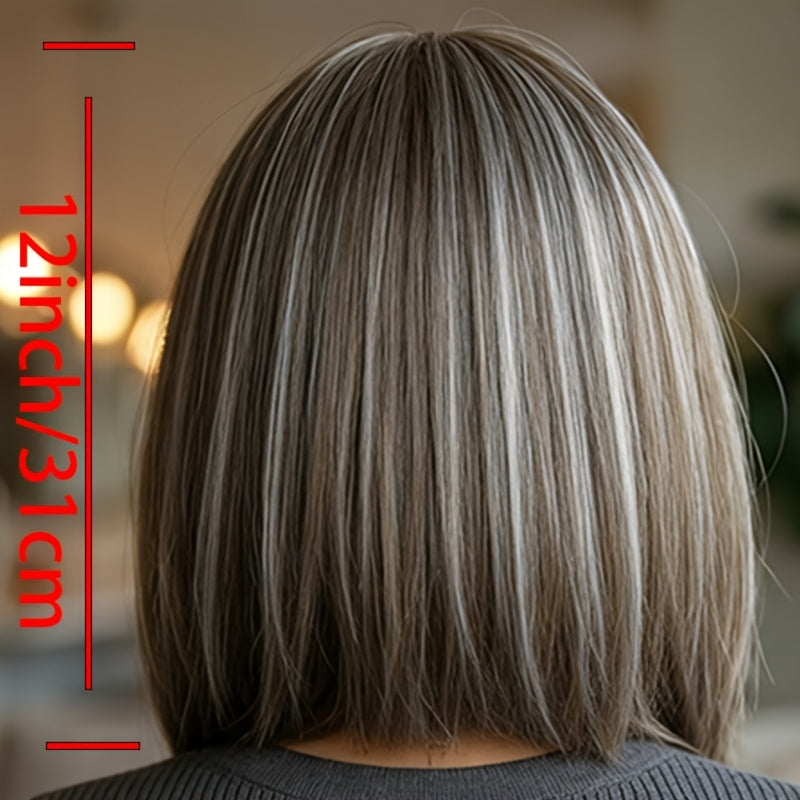 Seamless Integration Birthday Wig | Lightweight and Comfortable, Snug Fit, Brown-Gray-White Bangs, Enhances Complexion and Temperament, Transition, Ideal for Daily Commuting and Dates, High Temperature Fiber Material