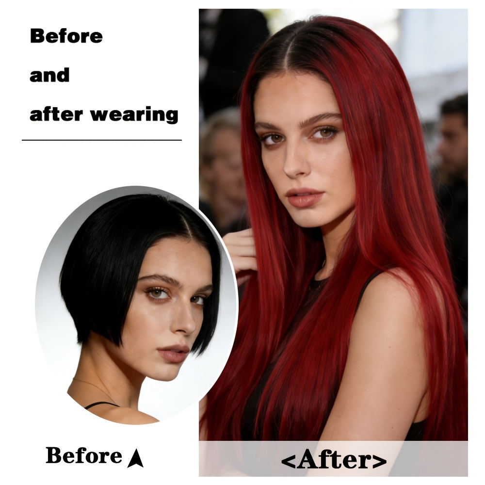 Elegant 22-inch Long Straight Multi-color Gradient Synthetic Lace Wig, with a Natural Gradient Transition in the Middle, Beautiful Appearance, Made of Heat-resistant Fiber, Suitable for Daily Wear and Various Occasions.