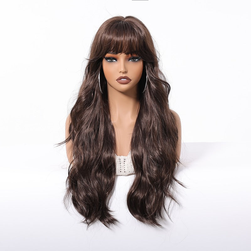 Black Brown Long Curly Wig, 26 Inches Heat-Resistant Fiber Synthetic 130% Density, Suitable for Cosplay and Daily Wear, Unisex Halloween Costume Accessory