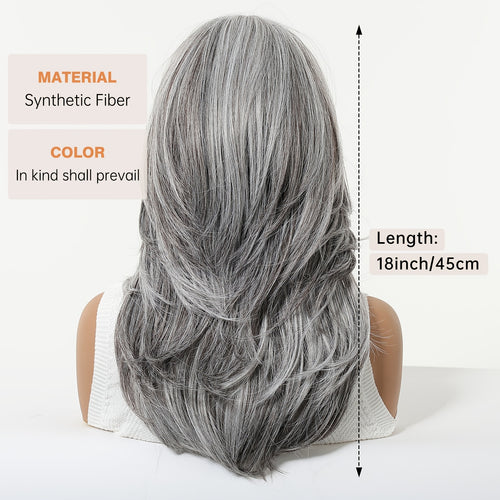 18 Inch Women's Gray Blue Air Bangs Collarbone High-level Synthetic High-temperature Full Head Wig, with A Noble Temperament Suitable for Daily Activities Such As Work And School, Makeup And Makeup, Gatherings, Music Festivals, Etc