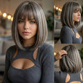 Seamless Integration Birthday Wig | Lightweight and Comfortable, Snug Fit, Brown-Gray-White Bangs, Enhances Complexion and Temperament, Transition, Ideal for Daily Commuting and Dates, High Temperature Fiber Material