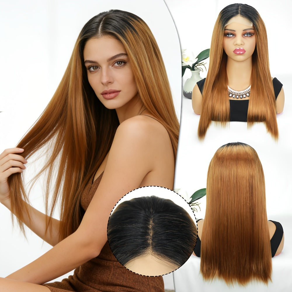 Elegant 22-inch Long Straight Multi-color Gradient Synthetic Lace Wig, with a Natural Gradient Transition in the Middle, Beautiful Appearance, Made of Heat-resistant Fiber, Suitable for Daily Wear and Various Occasions.