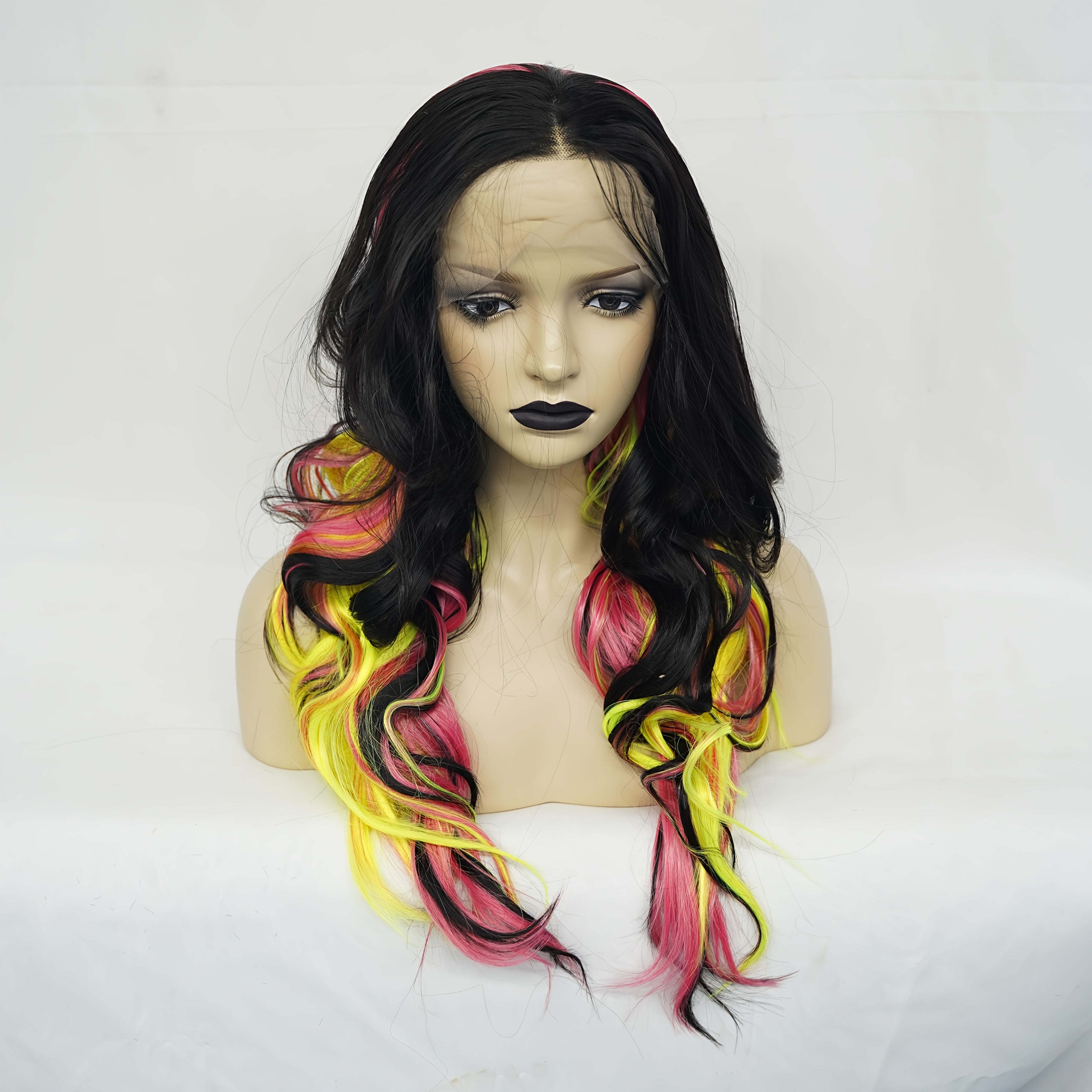 13*3 Multi Color Synthetic Long Wavy Lace Wig with Versatile Colors, High-Quality Temperament Wig Suitable for Women's Use, Beautiful Temperament Wig