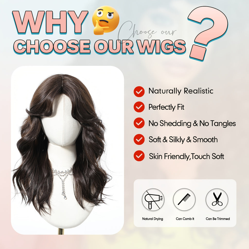 20 Inch Loose Wave Brown Wigs; Wigs for Women, Carnival; Kpop, K Pop; Y2k; Cosplay; Dopamine Style; Synthetic Woven Chemical Fiber Wig, Peluca; Fake Hair; Elegant for Casual Attire, Perfect for Dates, Parties, Photos, Social Gatherings And Birthdays