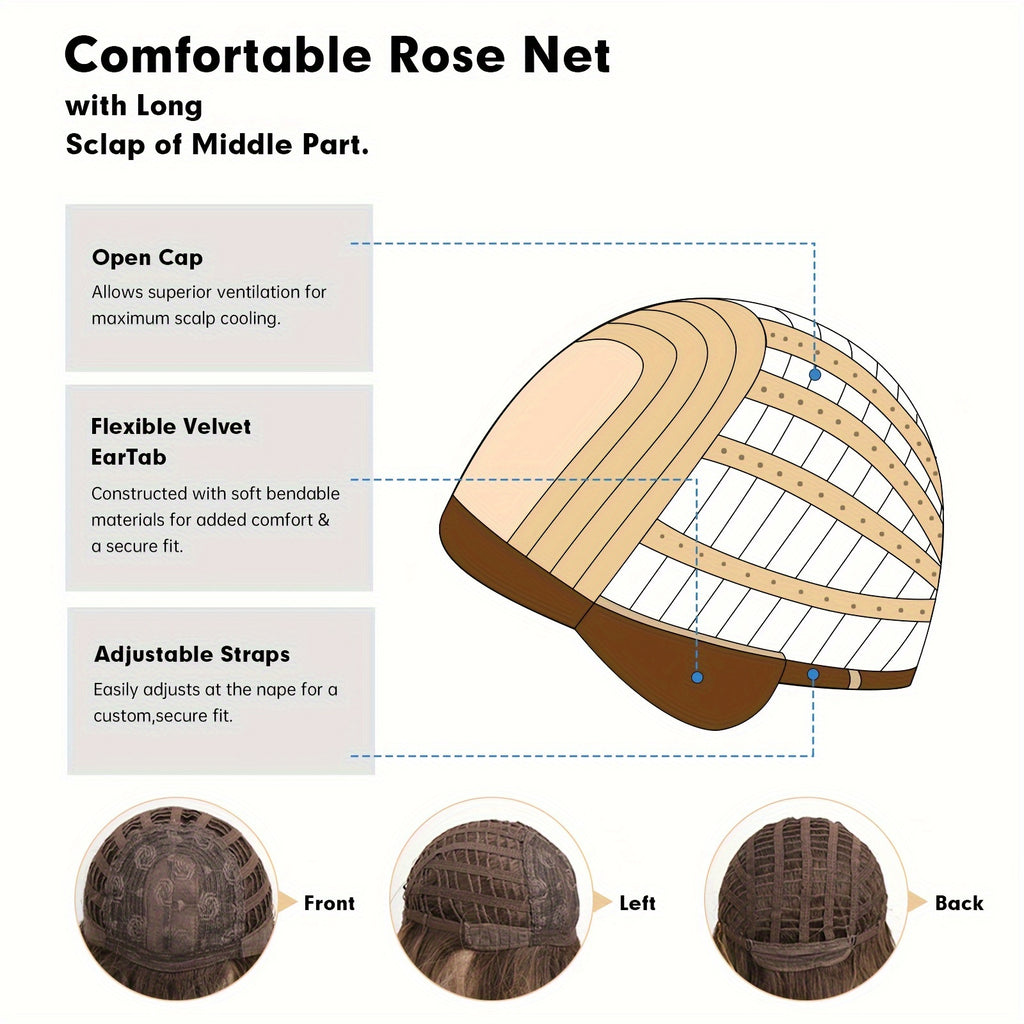 20-inch Women'S Dirty Orange Air Curtain Long Curly Synthetic High-Temperature Fiber Rose Net Full Head Wig | Deep Wave, Playful and Suitable for Work, School, Makeup, and Cosplay, Beginner-Friendly