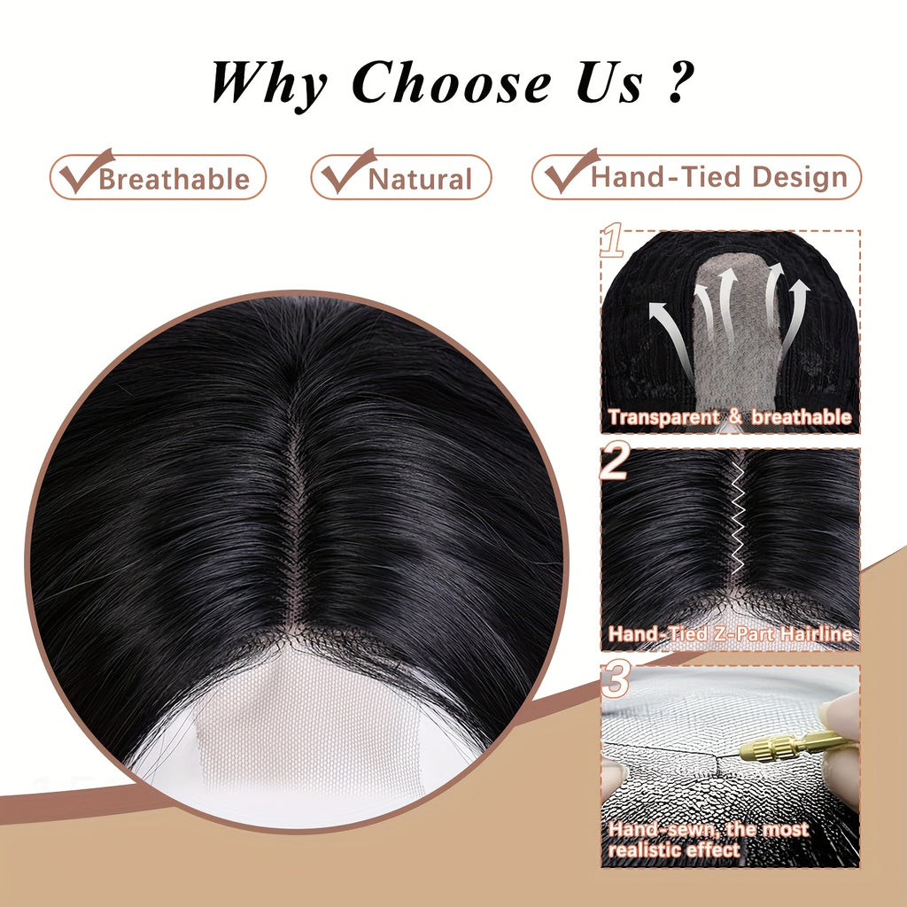 18-Inch Black Wavy Bob Wigs for Women with a Middle Part, Made of Synthetic Lace Front for a, Suitable for Everyday And Party Wear