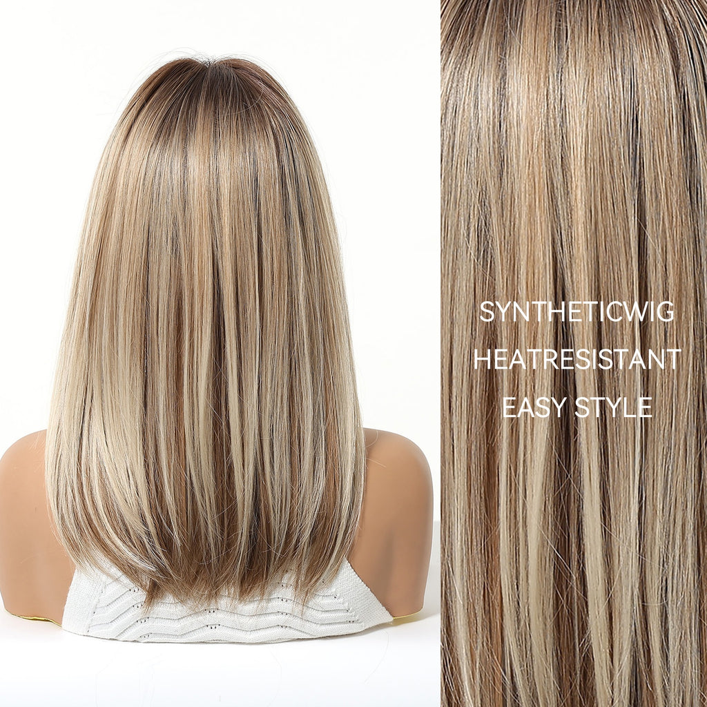 A 16-Inch Brown Mixed-Dye Bob Wig Made of High-Temperature Synthetic Rose Net, Suitable for Daily Work, Dates, Beach Vacations, Music Festivals, Christmas, And Other Occasions. A Must-Have Wig for Party Photos, Sweet And Cool, Light And Darkly Sweet