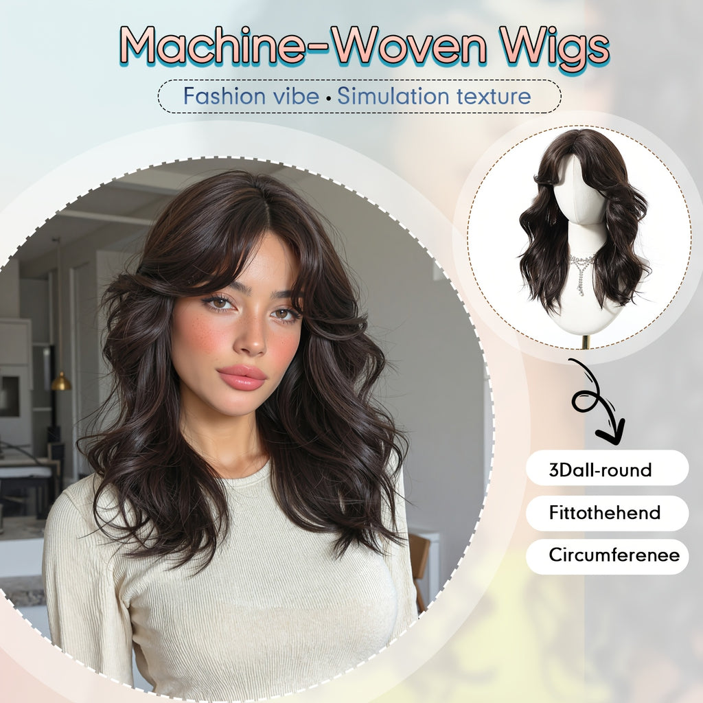 20 Inch Loose Wave Brown Wigs; Wigs for Women, Carnival; Kpop, K Pop; Y2k; Cosplay; Dopamine Style; Synthetic Woven Chemical Fiber Wig, Peluca; Fake Hair; Elegant for Casual Attire, Perfect for Dates, Parties, Photos, Social Gatherings And Birthdays