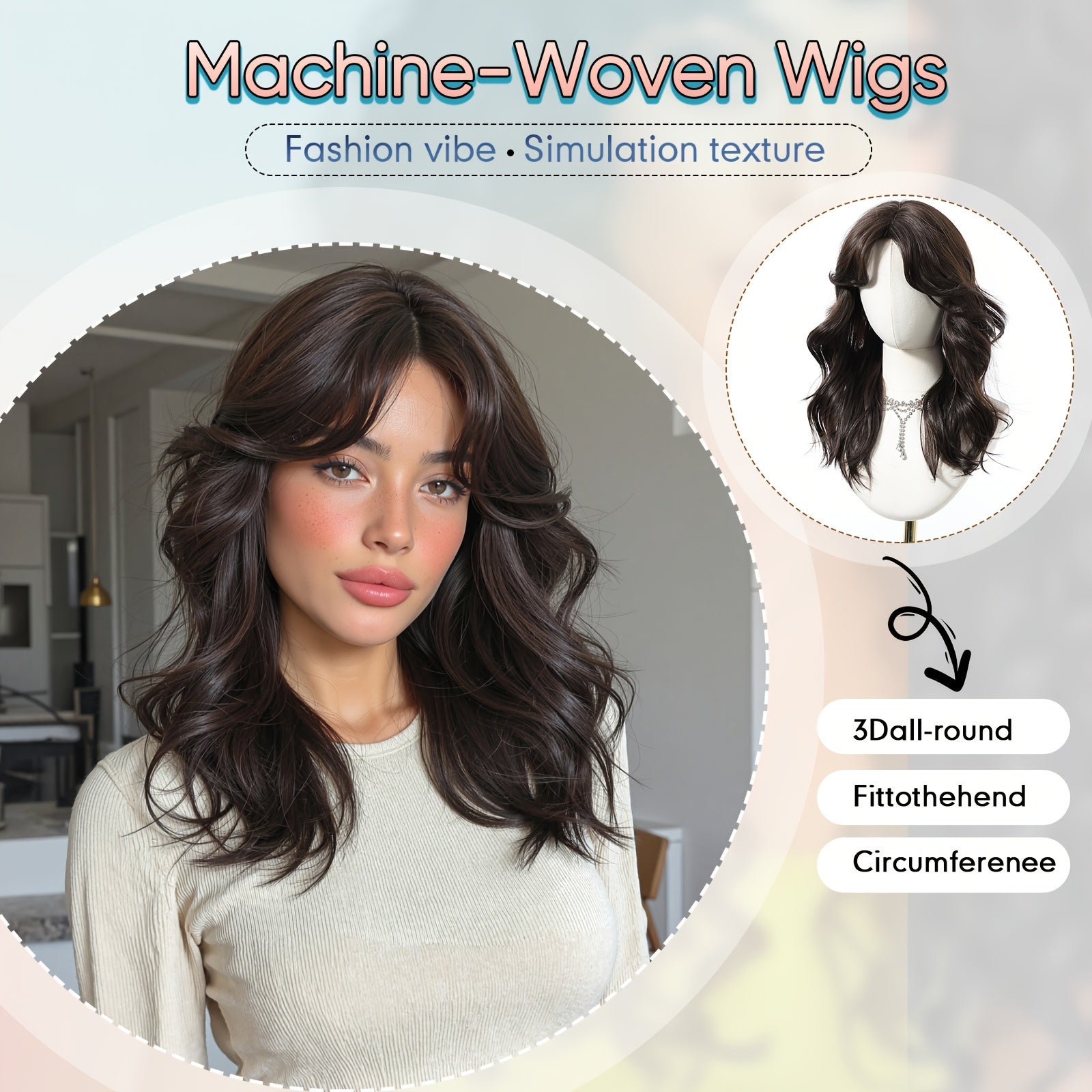20 Inch Loose Wave Brown Wigs; Wigs for Women, Carnival; Kpop, K Pop; Y2k; Cosplay; Dopamine Style; Synthetic Woven Chemical Fiber Wig, Peluca; Fake Hair; Elegant for Casual Attire, Perfect for Dates, Parties, Photos, Social Gatherings And Birthdays