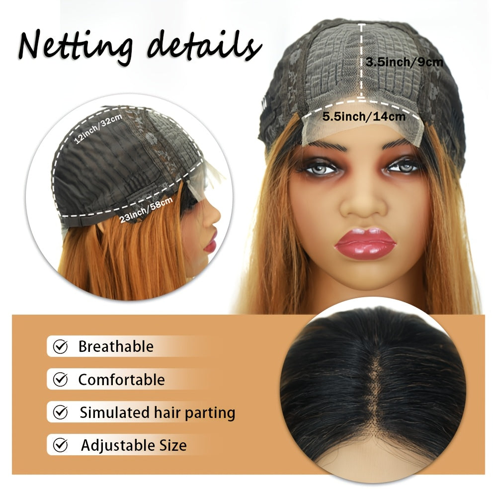 Elegant 22-inch Long Straight Multi-color Gradient Synthetic Lace Wig, with a Natural Gradient Transition in the Middle, Beautiful Appearance, Made of Heat-resistant Fiber, Suitable for Daily Wear and Various Occasions.