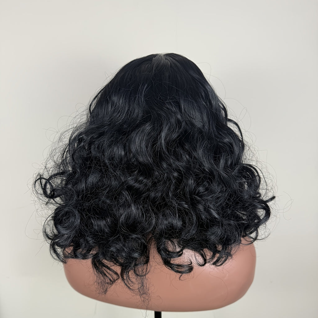 12-Inch Medium-Length Black Wavy Short Wig, Glueless, Suitable for Y2K, Bonnets, Carnival, Cosplay, Wigs for Women, K-Pop, And More