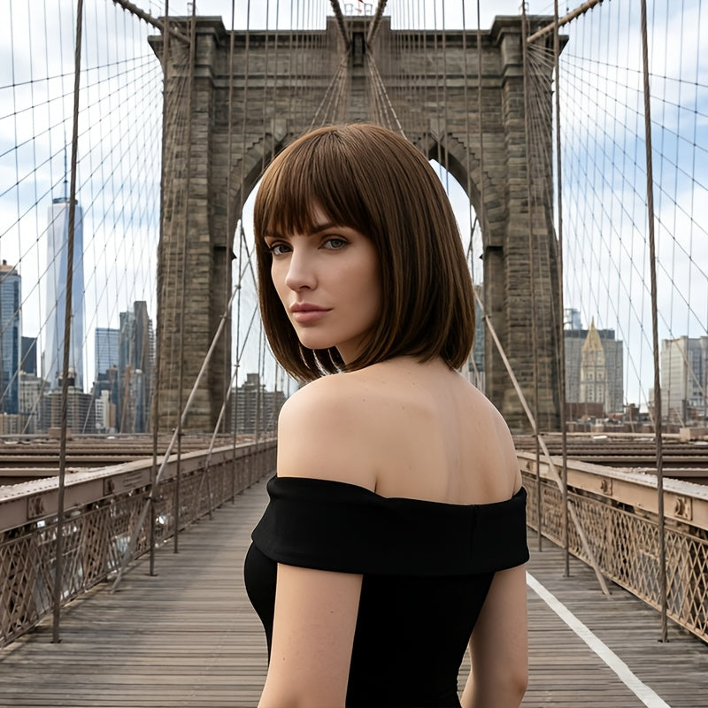 The New Amber Light Brown BOB Wig-Rose Net Breathable Lining Design Is the Best Choice for 12-inch Daily Wear, Carnivals, Concerts, Cosplay Performances and Parties.