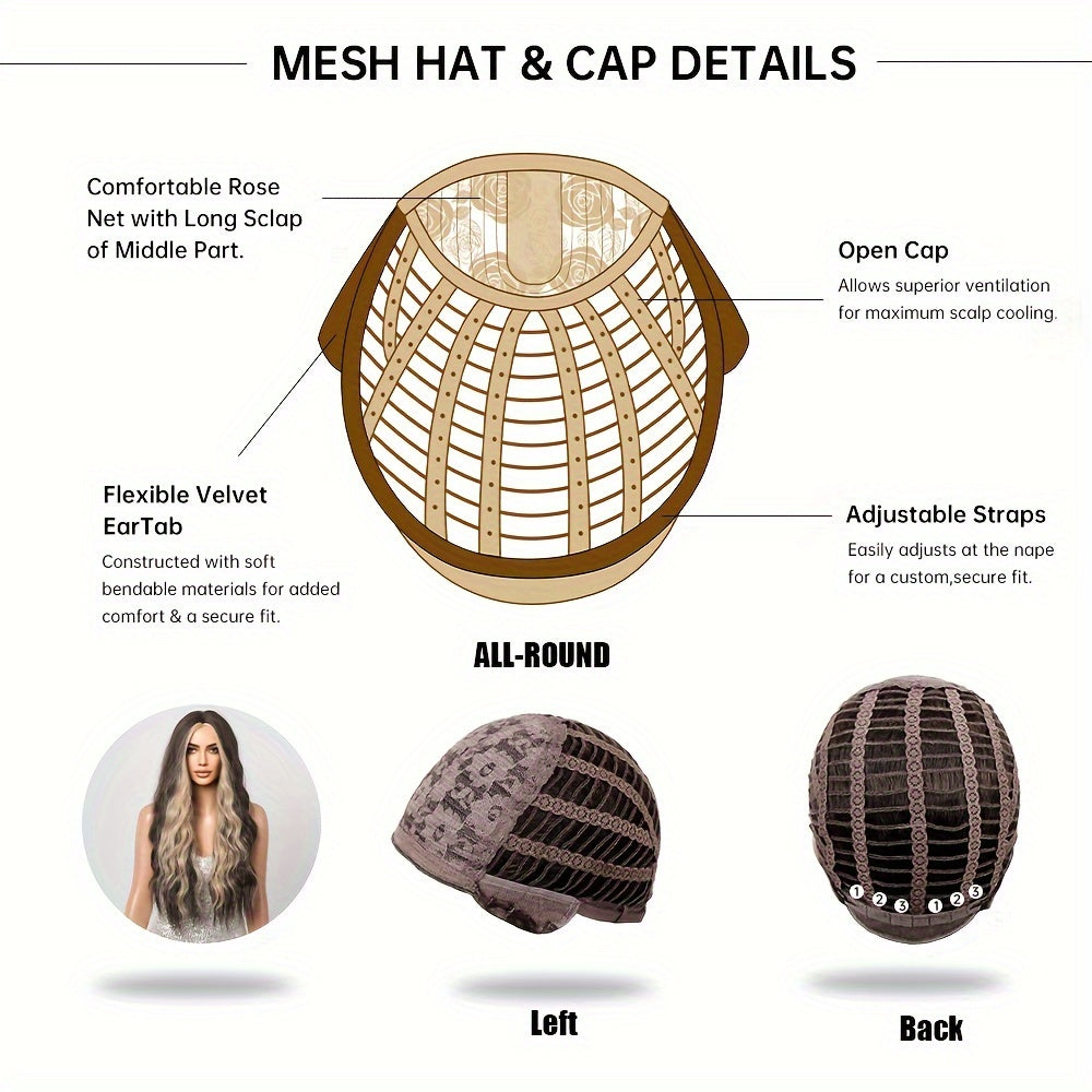 20-inch Women'S Dirty Orange Air Curtain Long Curly Synthetic High-Temperature Fiber Rose Net Full Head Wig | Deep Wave, Playful and Suitable for Work, School, Makeup, and Cosplay, Beginner-Friendly