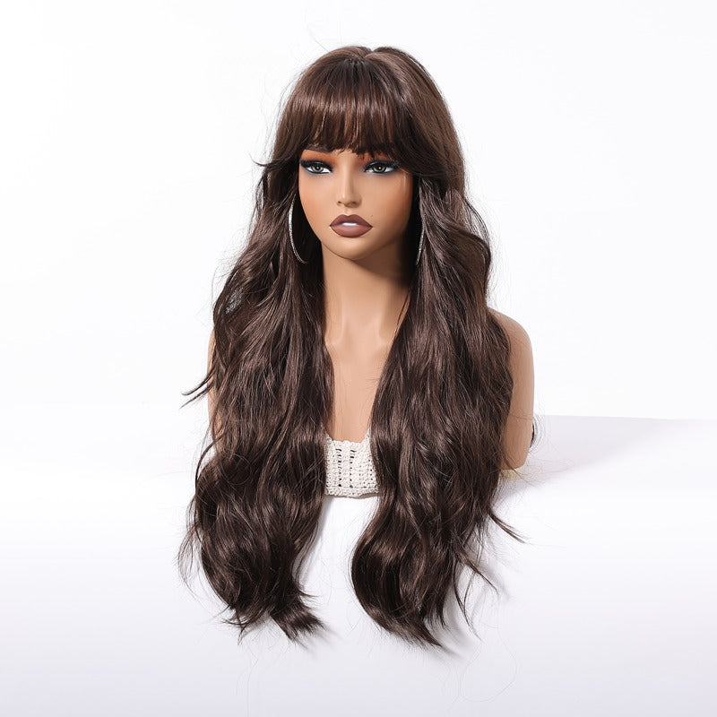 Black Brown Long Curly Wig, 26 Inches Heat-Resistant Fiber Synthetic 130% Density, Suitable for Cosplay and Daily Wear, Unisex Halloween Costume Accessory