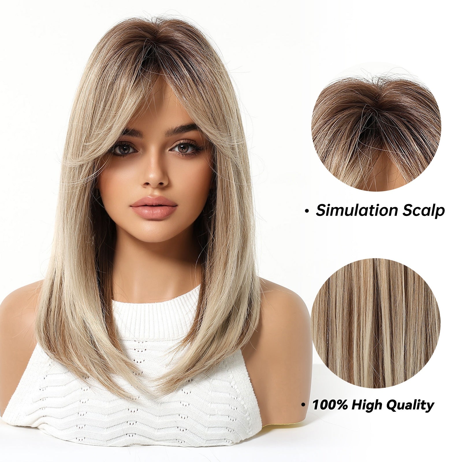 A 16-Inch Brown Mixed-Dye Bob Wig Made of High-Temperature Synthetic Rose Net, Suitable for Daily Work, Dates, Beach Vacations, Music Festivals, Christmas, And Other Occasions. A Must-Have Wig for Party Photos, Sweet And Cool, Light And Darkly Sweet